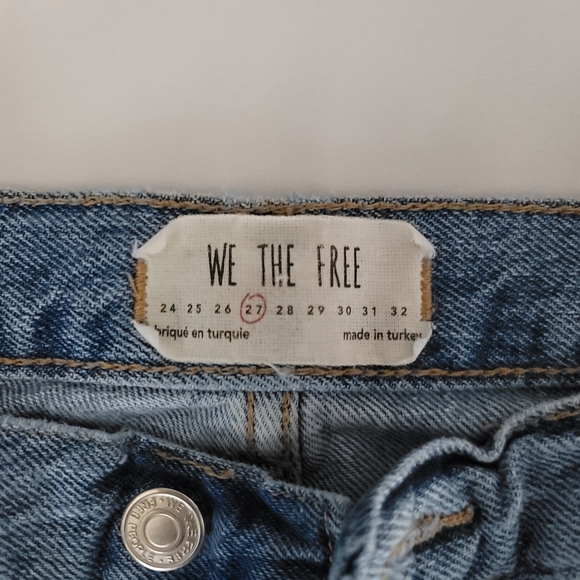 Free People Maggie Mid Rise Straight Leg Button Fly Distressed Jeans Size 27 - Picture 2 of 7